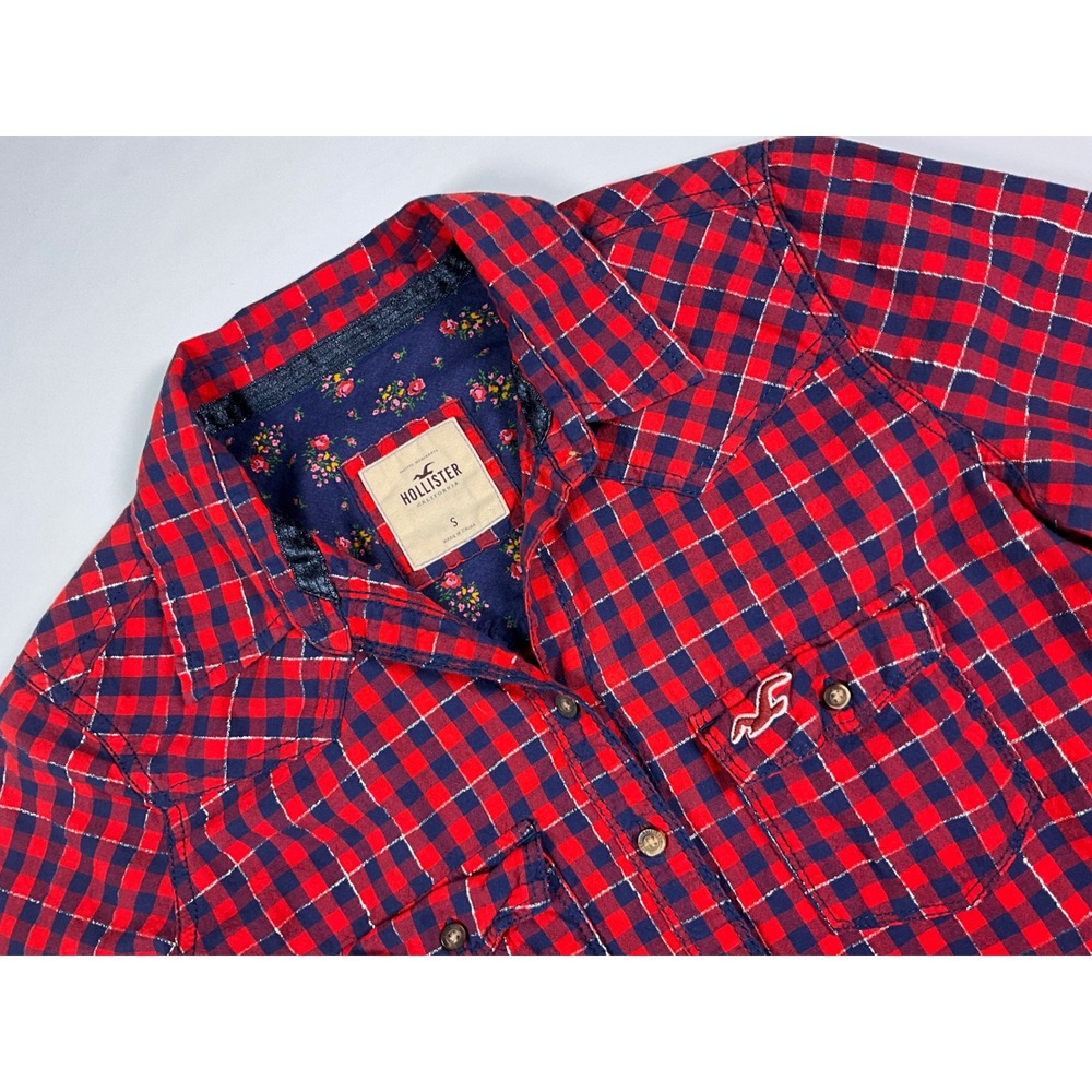 Hollister Co.‎ Red Navy Blue Plaid Button Down Long Sleeve Shirt Women's Small